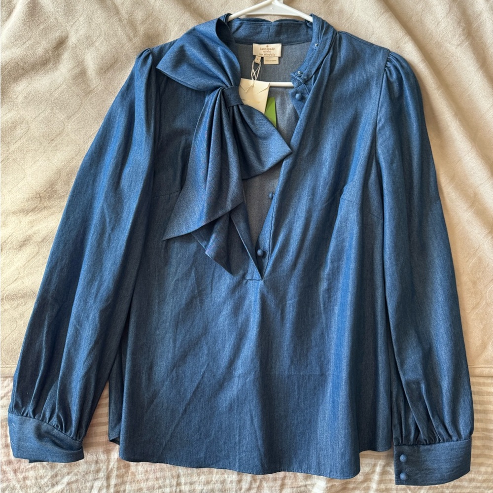 Kate Spade New York Chambray Bow Blue Denim Top Size4 NEW WITH TAGS